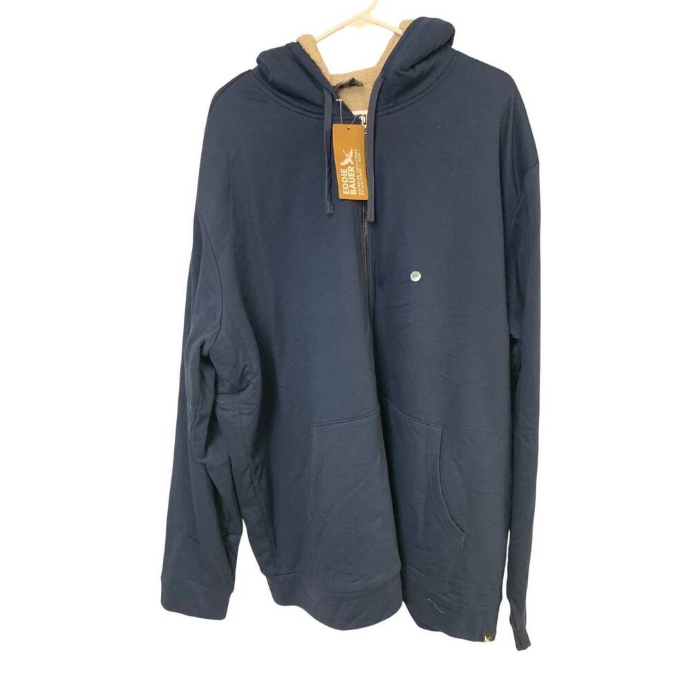NEW EDDIE BAUER men's camp high pile fleece lined full zip hoodie - plus in navy